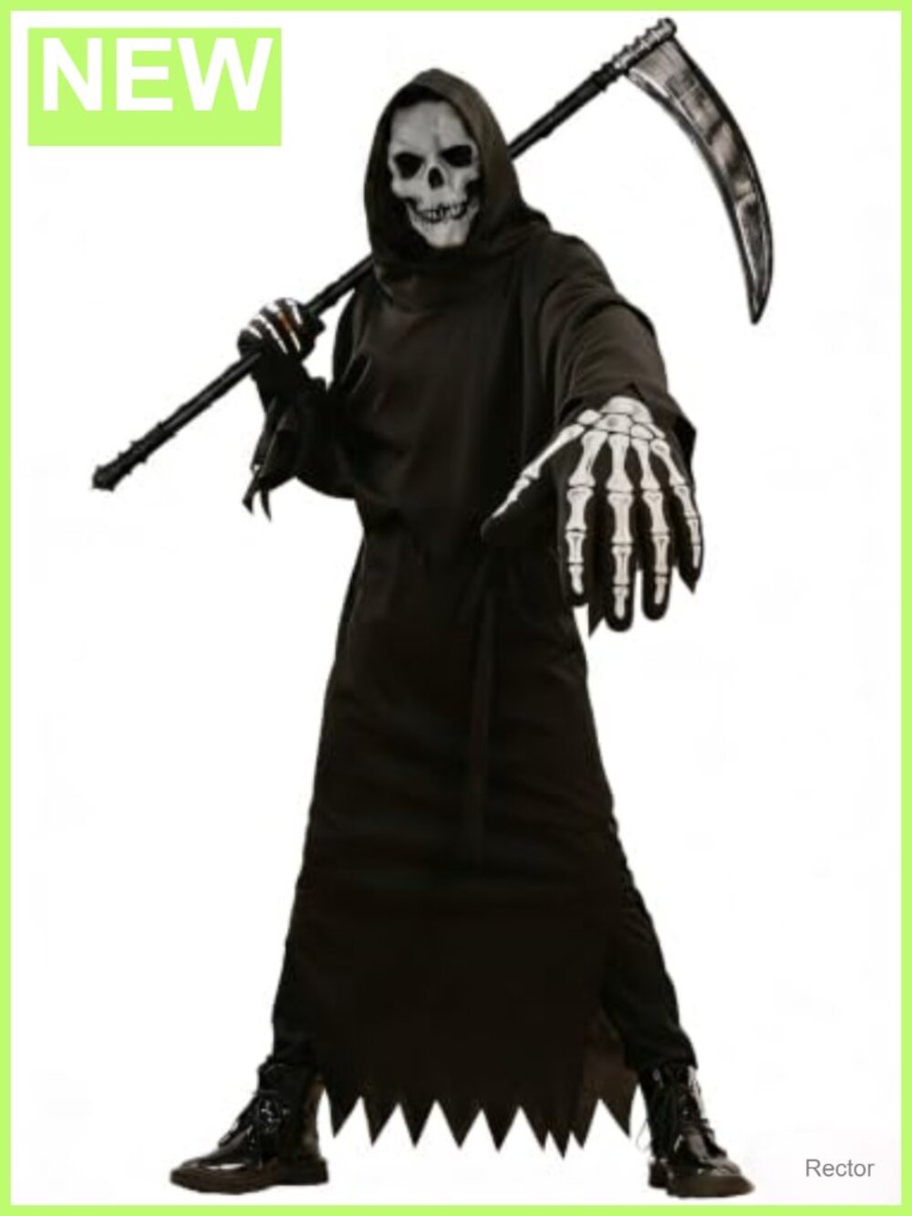 Grim Reaper Costume Adult Scary Halloween Robe Skull Mask Scythe Gloves